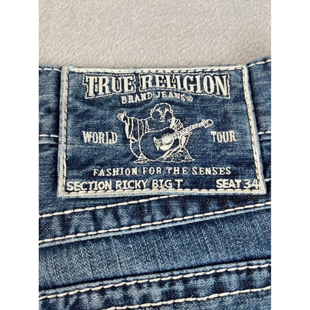 True Religion Ricky Big T Jeans Mens 33 Blue Excellent Straight Leg Big Stitch - Picture 13 of 13